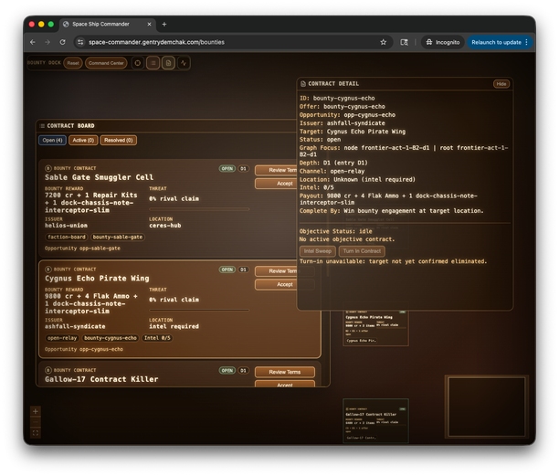 Space Commander bounties screen