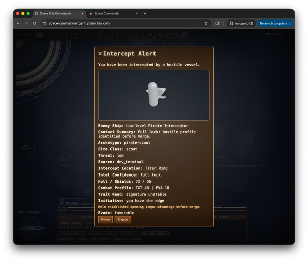 Space Commander intercept screen