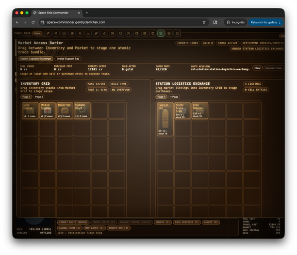 Space Commander market screen