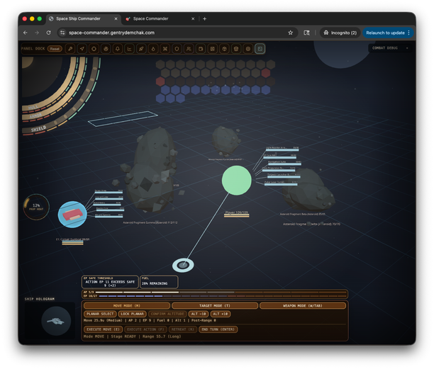 Space Commander movement screen