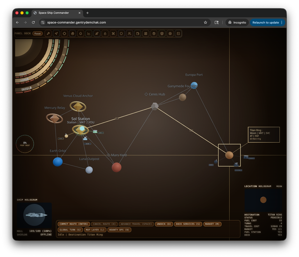 Space Commander navigation screen