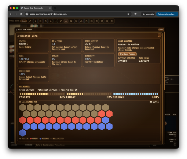 Space Commander reactor screen