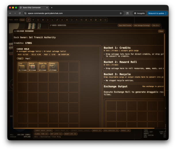 Space Commander salvage screen